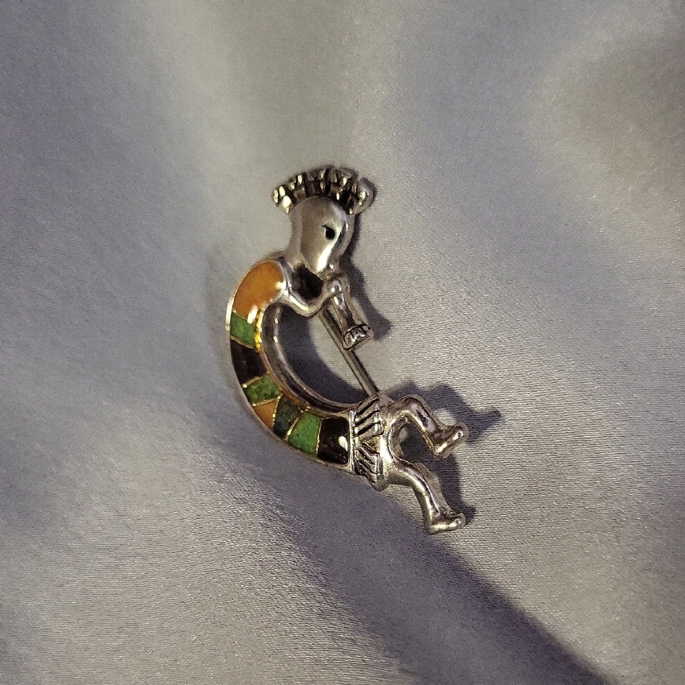 Silver and Gold Kokopelli Brooch.  Exc.  925 Silver Stamp on back & intials CR.